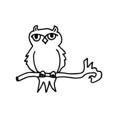 Owl on a branch on white background. Halloween. Hand drawn illustration. Doodle style.Безымянный-2