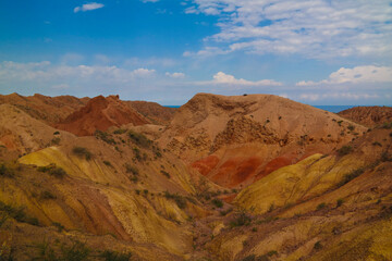 Fototapeta na wymiar Panorama of Skazka aka Fairytale canyon, Issyk-Kul, Kyrgyzstan