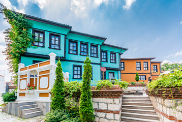 Colorful old Odunpazari streets view in Eskisehir. Eskisehir is a modern city in center of Anatolia.