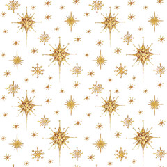 Stars seamless pattern. Star of Bethlehem. Watercolor illustration.