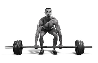 Fototapeta na wymiar Sport. Muscular men lifting deadlift in the gym with barbell. 