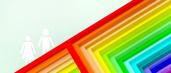 Abstract Background. LGBT rainbow and Geometric shapes for Creative idea people symbol Different and Leadership on Green. Copy Space -3d Rendering