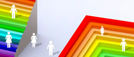 Abstract Background. LGBT rainbow Concept and people symbol for Creative Freedom and Choice on blue. banner,website,Copy Space,poster -3d Rendering