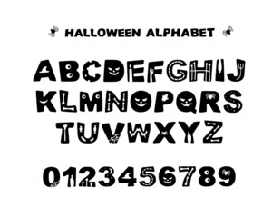 halloween alphabet, silhouettes of letters with patterns inside