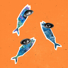Sea, ocean pollution concept. Contemporary art collage, modern creative design. Idea, inspiration,...