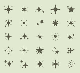 Sparkling stars vector icon set in flat brown style