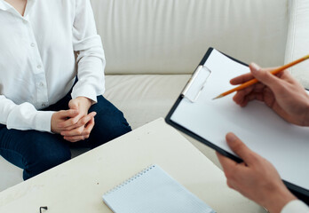 woman psychologist visit doctor health problems therapy stress