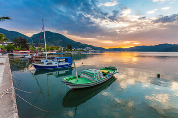 Fototapeta na wymiar Fishing boats in Fethiye Bay of Turkey