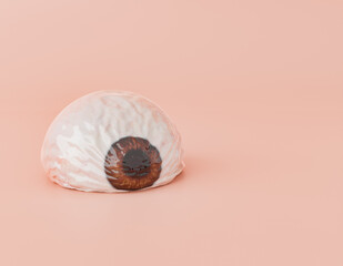 deflated eyeball in minimalistic concept of eyestrain, eyesight and health. 3d rendering 
