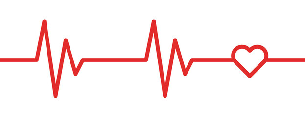 Cardiogram ecg line with heart symbol red vector icon. - obrazy, fototapety, plakaty