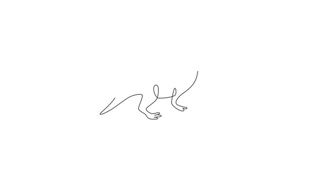 Animation of one single line drawing of aggressive parasaurolophus for logo identity. Dino animal mascot concept for prehistoric theme park icon. Continuous line self draw animated. Full length motion