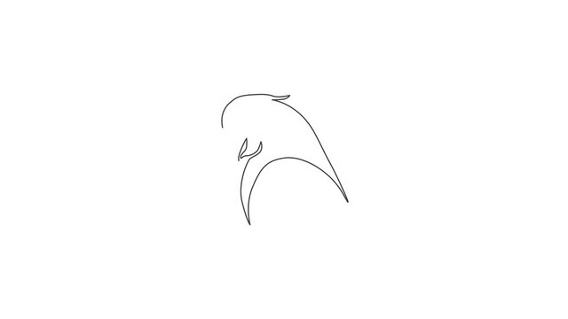 Animated self drawing of one continuous line draw cute parrot bird head for logo identity. Aves animal mascot concept for national conservation park icon. Full length single line animation.