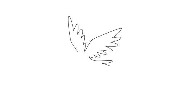 Animation of one single line drawing of cute elegant fly dove bird for logo identity. Adorable pigeon mascot concept for cancer fighter icon. Continuous line self draw animated. Full length motion.