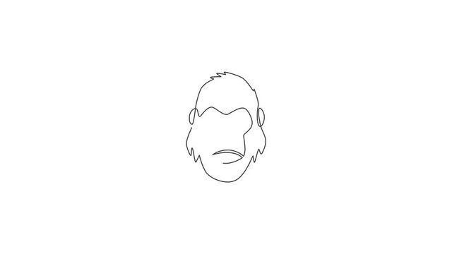 Animation of one line drawing of gorilla head for company business logo identity. Strong ape animal face mascot concept for corporate icon. Continuous line self draw animated. Full length motion.