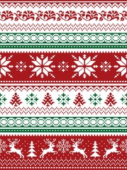 Nordic seamless knitted christmas red and green pattern. vector