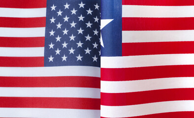 fragments of the national flags of the United States and the Republic of Liberia close-up