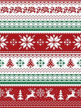 Nordic seamless knitted christmas red and green pattern. vector