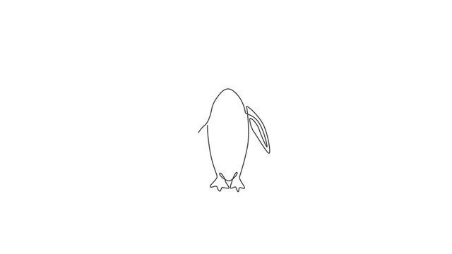 Animated self drawing of single continuous line draw adorable penguin for company business logo identity. Arctic animal bird mascot concept for kids stationary product. Full length one line animation.