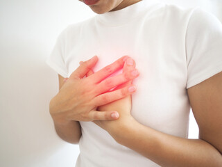 woman with symptomatic acid reflux burning in the middle of the chest.