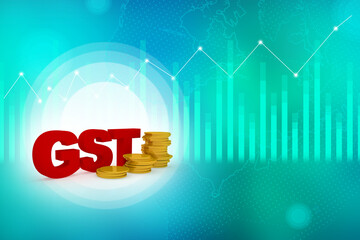 3d illustration gst tax with gold coin business concept
