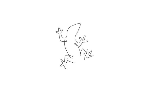 Animation of one single line drawing of adorable desert lizard reptile for company logo identity. Funny animal mascot concept for reptilian zoo. Continuous line self draw animated. Full length motion.