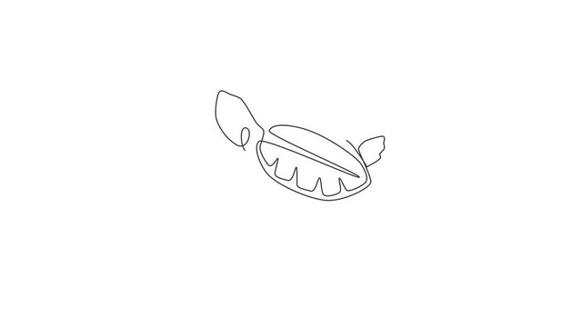 Animation of one single line drawing of big turtle for marine company logo. Adorable tortoise creature reptile animal concept for foundation. Continuous line self draw animated. Full length motion.