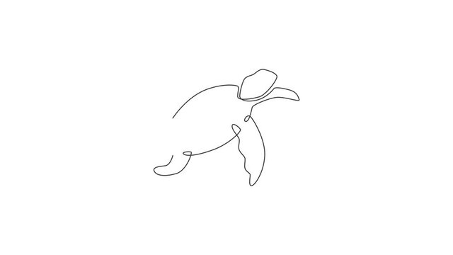 Animated self drawing of single continuous line draw big turtle for marine corporation logo identity. Large tortoise reptile animal mascot concept for business logotype. Full length one line animation