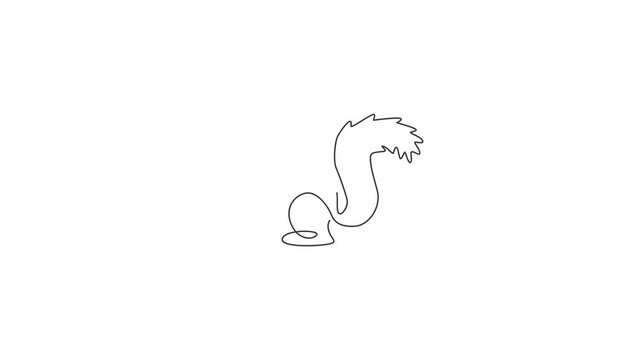 Animated self drawing of one continuous line draw cute squirrel for company logo identity. Business icon concept from funny mammal animal shape. Full length single line animation illustration.