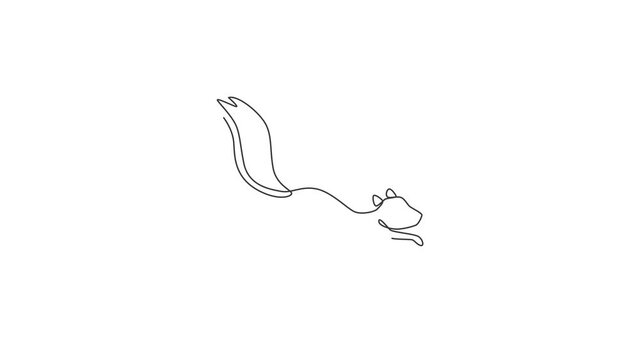 Animated self drawing of single continuous line draw luxury squirrel for corporation logo identity. Company icon concept from chipmunk animal shape. Full length one line animation illustration.