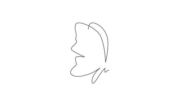 Animated self drawing of single continuous line draw luxury butterfly for corporation logo identity. Beauty salon and healthcare company icon concept from animal shape. Full length one line animation.