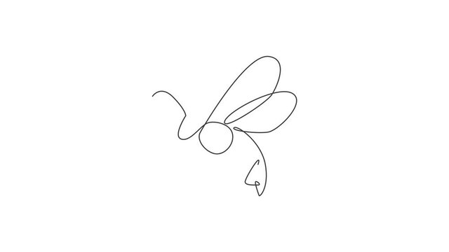 Animated self drawing of one continuous line draw elegant bee for company logo identity. Organic honey farm icon concept from wasp insect animal shape. Full length single line animation illustration.