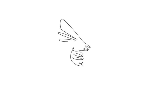 Animation of one single line drawing of cute bee for company logo identity. Honeybee farm icon concept from wasp animal shape. Continuous line self draw animated illustration. Full length motion.