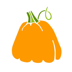 Cute colored cartoon pumpkin. Hand-drawn vector illustration in the doodle style, isolated on a white background. For greeting cards, posters and seasonal autumn holidays, Halloween, Thanksgiving.