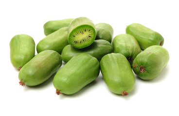 mini kiwi baby fruit (actinidia arguta) on white background 
