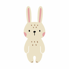 Cute rabbit in doodle style. Drawing of hare for children poster. Easter bunny.