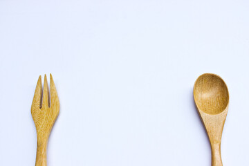 Wooden Spoon and Fork Isolated on the White Background