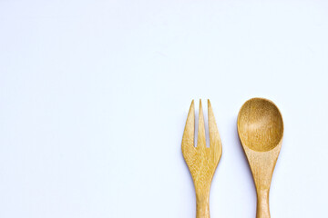 Wooden Spoon and Fork Isolated on the White Background