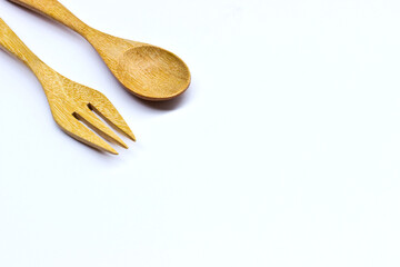 Wooden Spoon and Fork Isolated on the White Background
