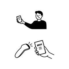 お店でバーコードを読み込んでもらう人イラスト素材