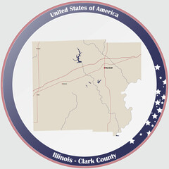 Fototapeta premium Large and detailed map of Clark county in Illinois, USA.