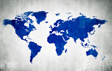Blue Cartography Of The World In A White Background