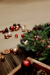 elements of Christmas decor (red Christmas balls)