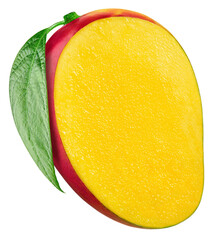 Half of mango with leaf isolated on white background 