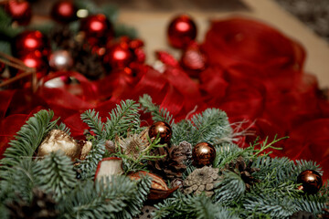 Obraz na płótnie Canvas elements of Christmas decor (red Christmas balls)