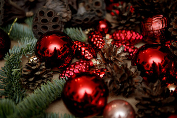 elements of Christmas decor (red Christmas balls)