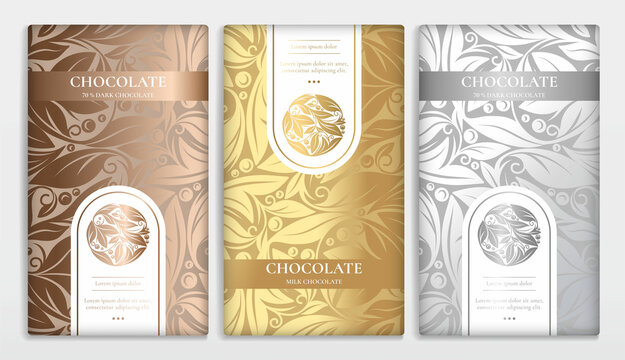 Vintage set of chocolate bar packaging design. Vector luxury template with ornament elements. Can be used for background and wallpaper. Great for food and drink package types.