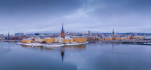 Fototapeta na wymiar Stockholm aerial view in snow