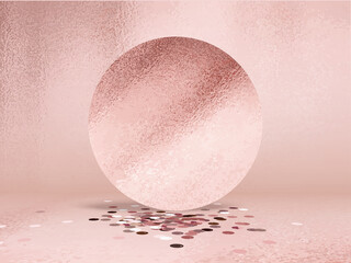 Rose gold photo studio scene. Realistic Empty light interior for product presentation background.