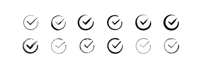 Set of brush checkmarks. Vot brush icon.