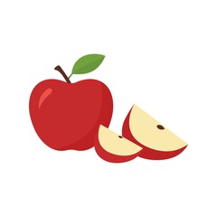 Red apple with green leaf and apple slice in flat style.Vector illusration solated on white background.